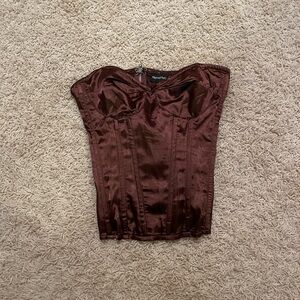 PrettyLittleThing Chocolate Brown Satin Corset